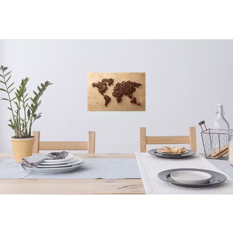 Wereldkaart - Zandkleur - Koffiebonen Muursticker klein -eettafel