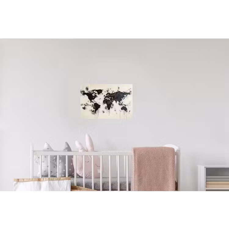 Wereldkaart - Zwart - Inkt Muursticker klein -kinderkamer