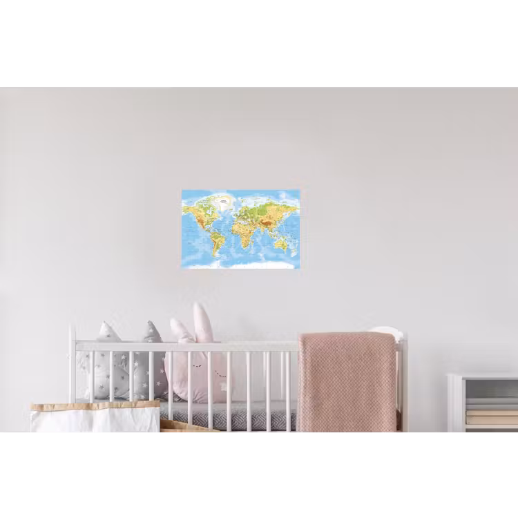 Wereldkaart - Staatkundig - Blauw - Aarde - Educatief Muursticker klein -kinderkamer