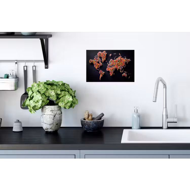 Wereldkaart - Snoepjes - Felle kleuren Muursticker klein -keuken