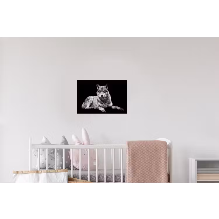 Wilde dieren - Wolf - Zwart - Wit Muursticker klein -kinderkamer