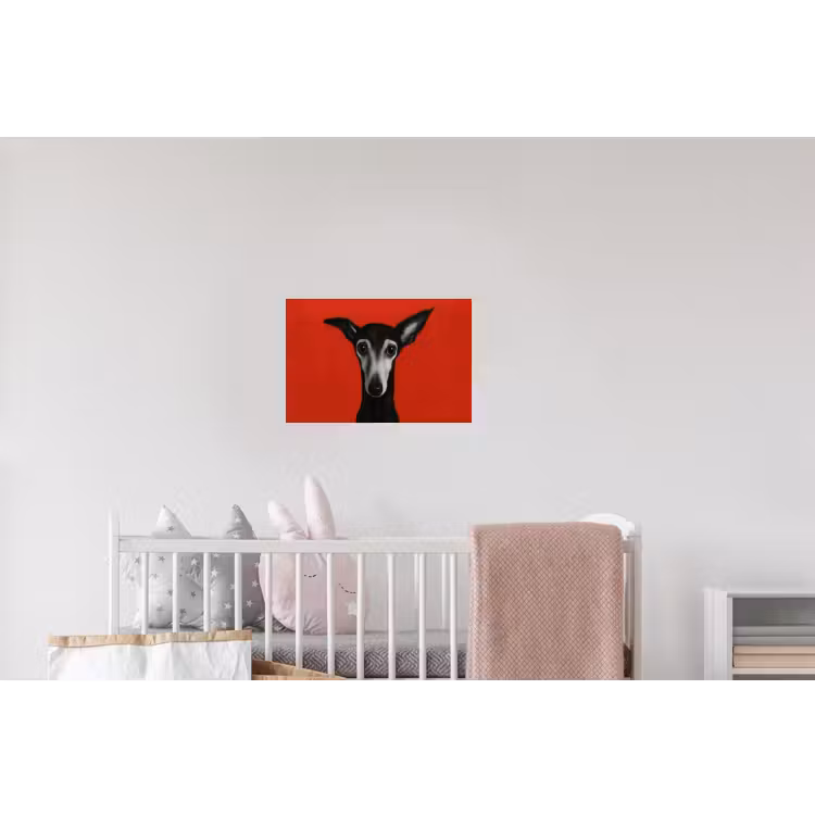 Windhond - Minimalistisch - Rood Muursticker klein -kinderkamer