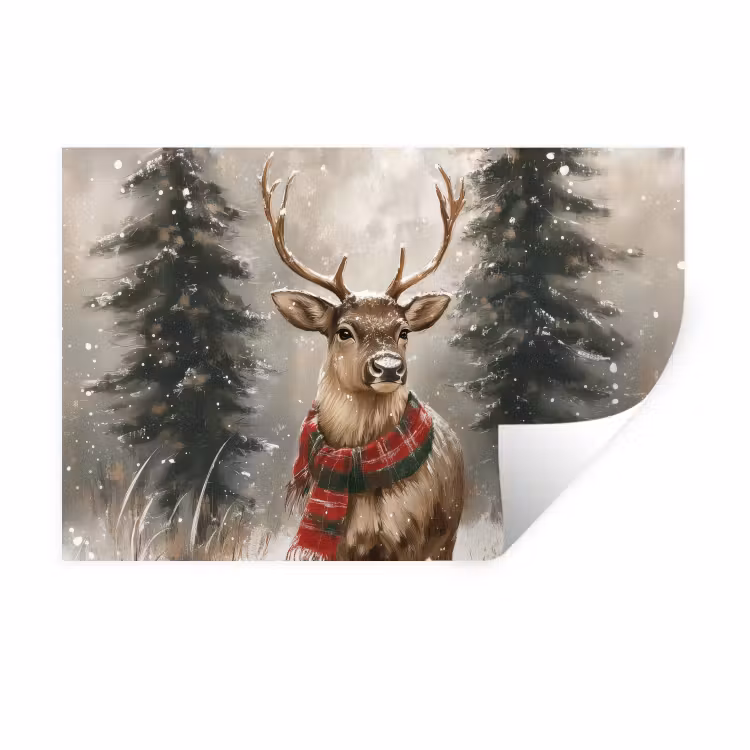 Winter - Bos - Rendier - Donker Muursticker klein -3d