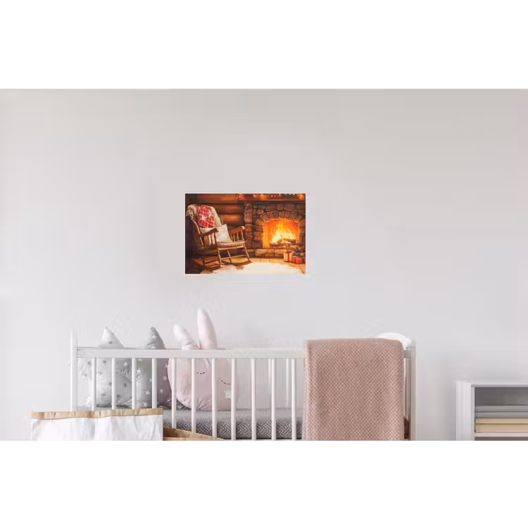 Winter - Kerst - Huis - Openhaard Muursticker klein -kinderkamer