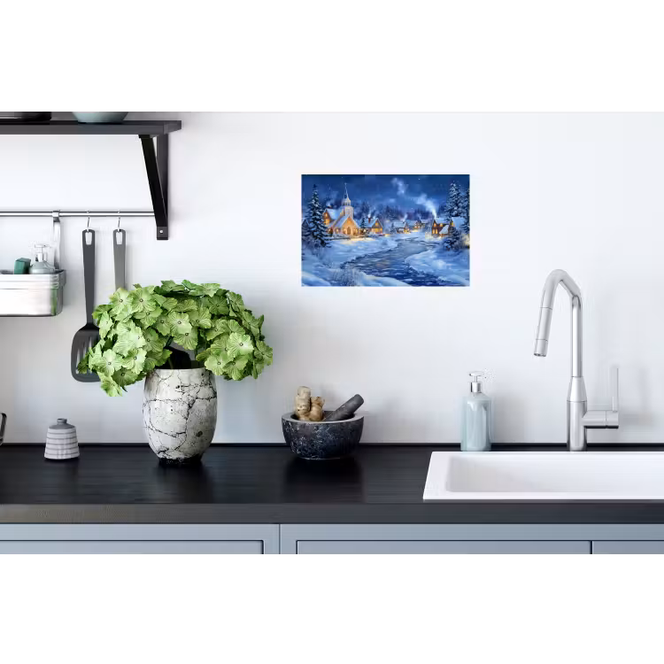 Winteravond - Kerstdorp - Donker Muursticker klein -keuken