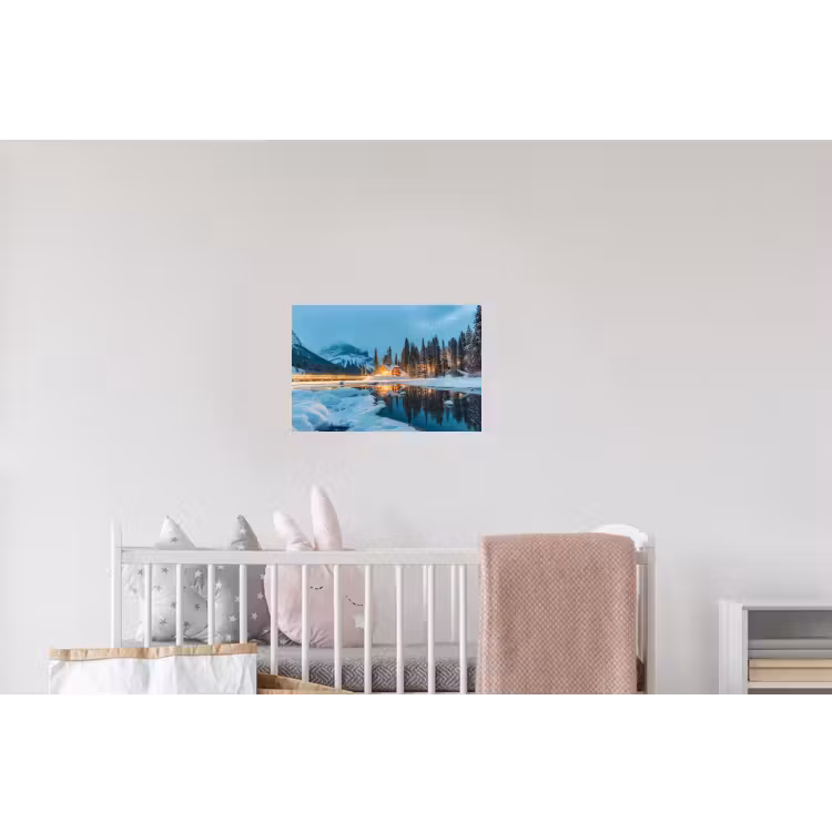 Winterlandschap - Natuur - Huis - Bergen - Sneeuw Muursticker klein -kinderkamer