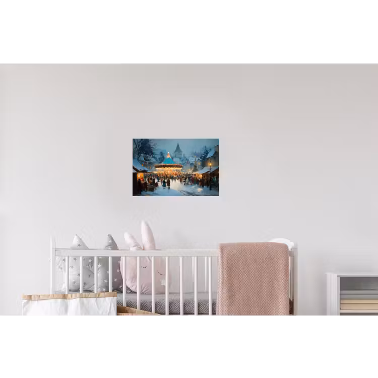 Winterkermis - Dorp - Kleurrijk Muursticker klein -kinderkamer