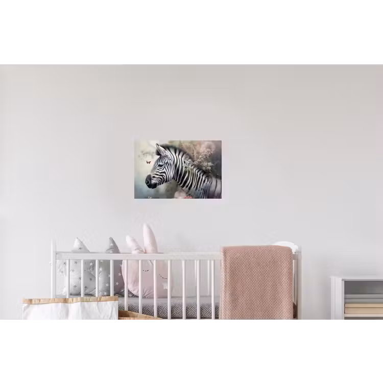Zebra - Wilde dieren - Vlinder - Bloemen Muursticker klein -kinderkamer
