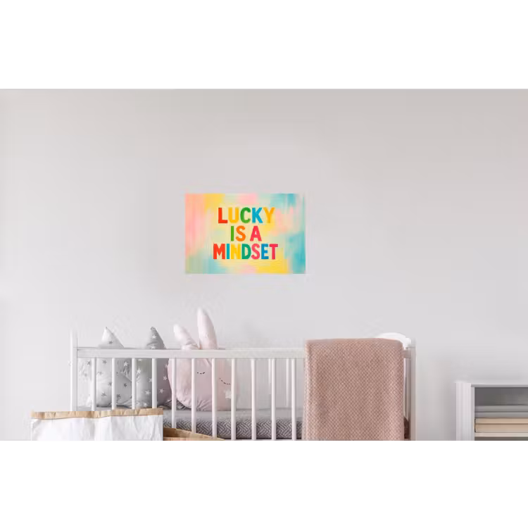 Quote - Lucky - Regenboogkleuren Muursticker klein -kinderkamer