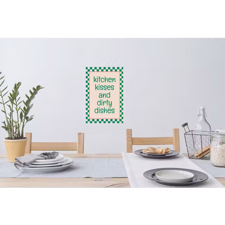 Quote - Groen - Geblokt - Keuken Muursticker klein -eettafel