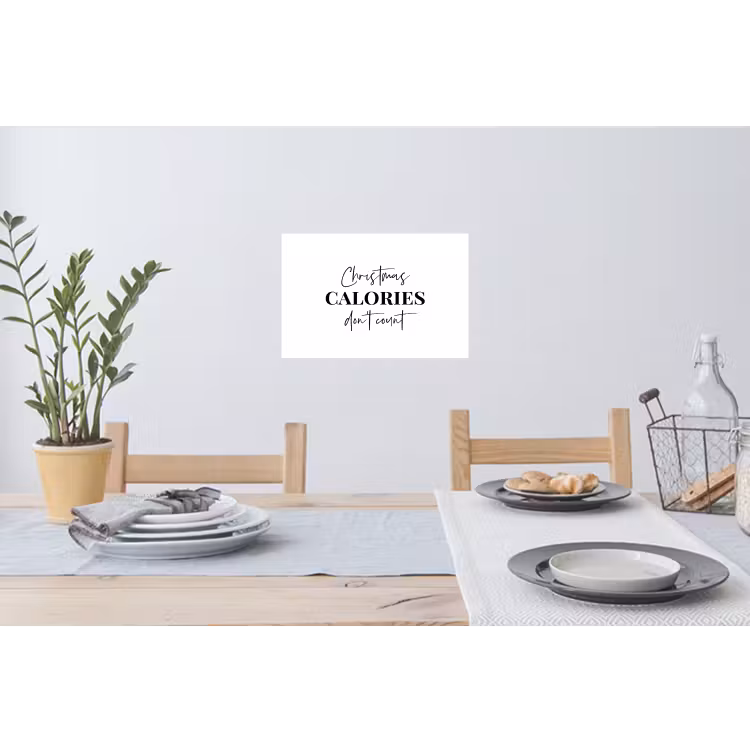 Kerst quote - Winter - Christmas calories - Wit Muursticker klein -eettafel