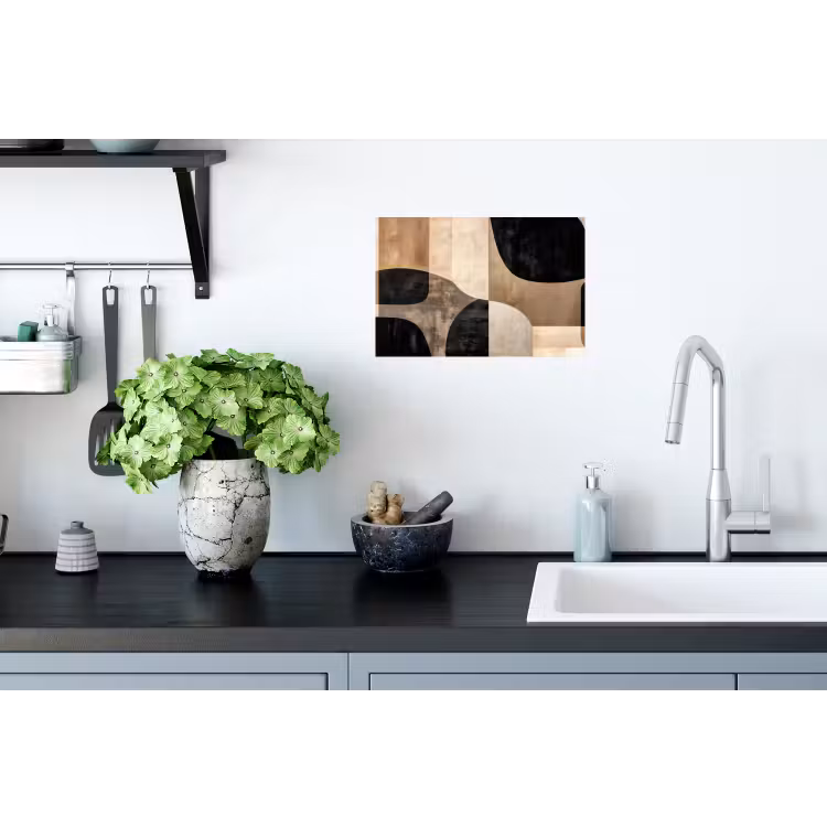 Abstract - Vlakken - Zwart - Rond Muursticker klein -keuken
