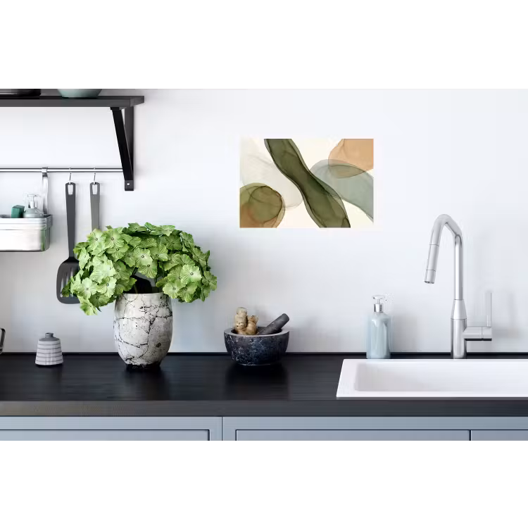 Abstract - Vormen - Modern - Kunst - Groen - Bruin Muursticker klein -keuken