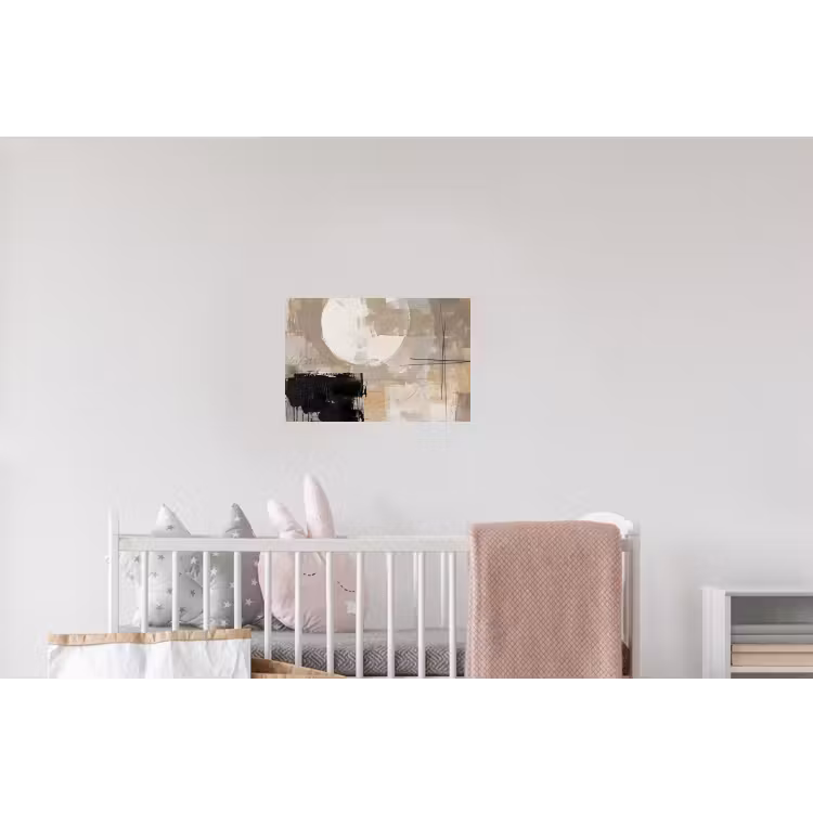 Abstract - Cirkel - Modern - Beige - Zwart - Minimalistisch Muursticker klein -kinderkamer