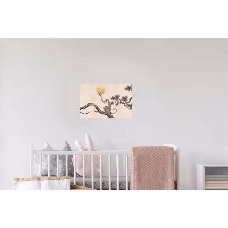 Aap - Maan - Goud Muursticker klein -kinderkamer