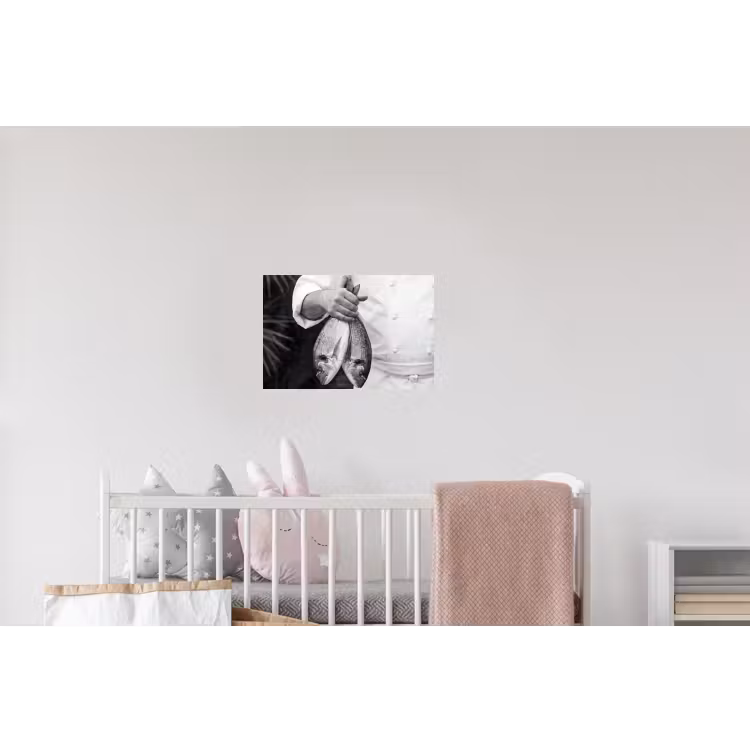 Vissen - Chef - Zwart - Wit Muursticker klein -kinderkamer
