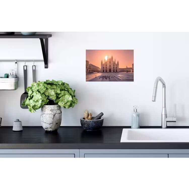 Architectuur - Milaan - Plein - Zonsopgang - Oranje Muursticker klein -keuken