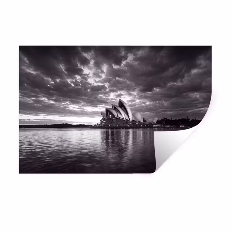 Architectuur - Water - Stad - Modern - Zwart-wit Muursticker klein -3d