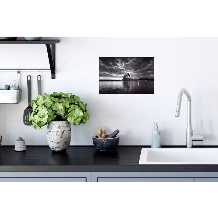 Architectuur - Water - Stad - Modern - Zwart-wit Muursticker klein -keuken