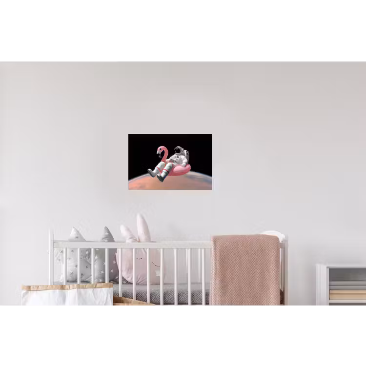 Astronaut - Flamingo - Zwemband - Roze Muursticker klein -kinderkamer
