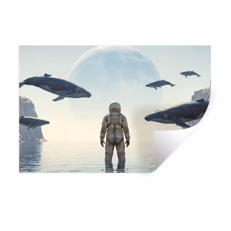 Wandtattoo – Astronaut – Wal – Fantasie - Ruimtevaarder - Walvis - Fantasie Muursticker klein