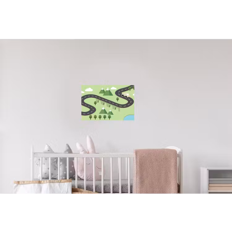 Auto - Bergweg - Natuur - Illustratie Muursticker klein -kinderkamer