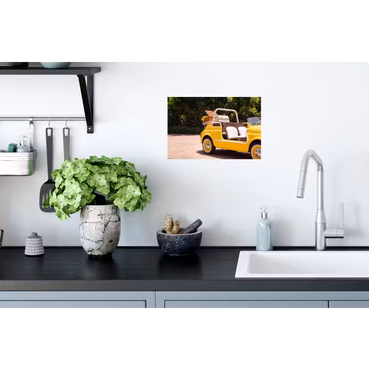 Auto - Picknick - Zomer - Geel Muursticker klein -keuken