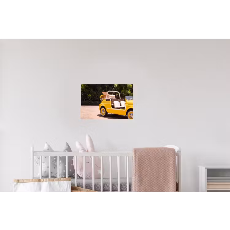 Auto - Picknick - Zomer - Geel Muursticker klein -kinderkamer