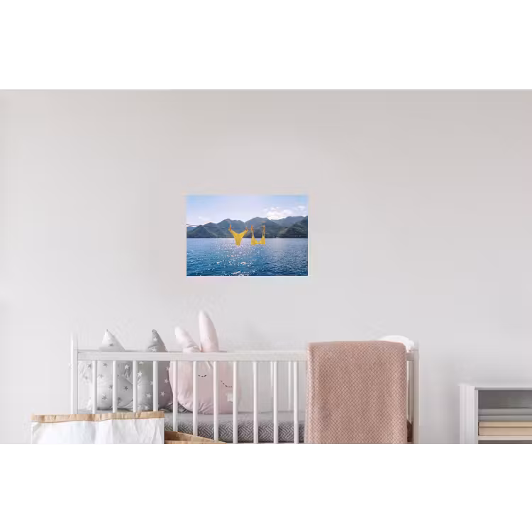 Badmode - Bikini - Zee - Bergen - Geel Muursticker klein -kinderkamer