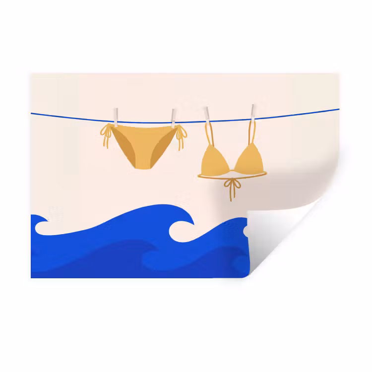 Zwemkleding - Zee - Zomer - Illustratie - Geel Muursticker klein -3d
