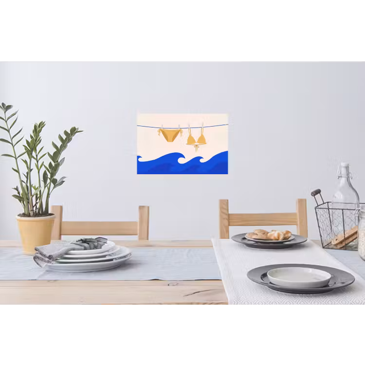 Zwemkleding - Zee - Zomer - Illustratie - Geel Muursticker klein -eettafel