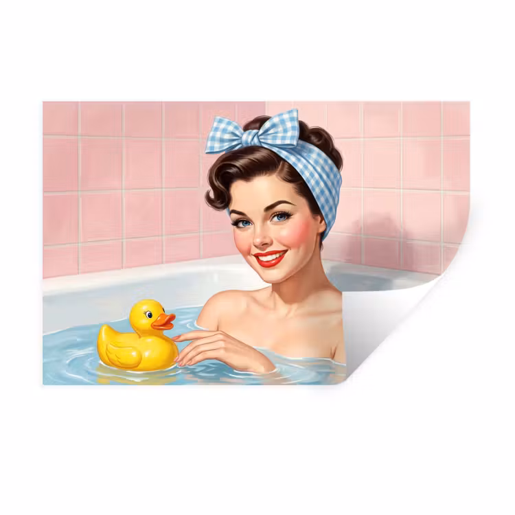 Badkamer - Eend - Blauw Muursticker klein -3d