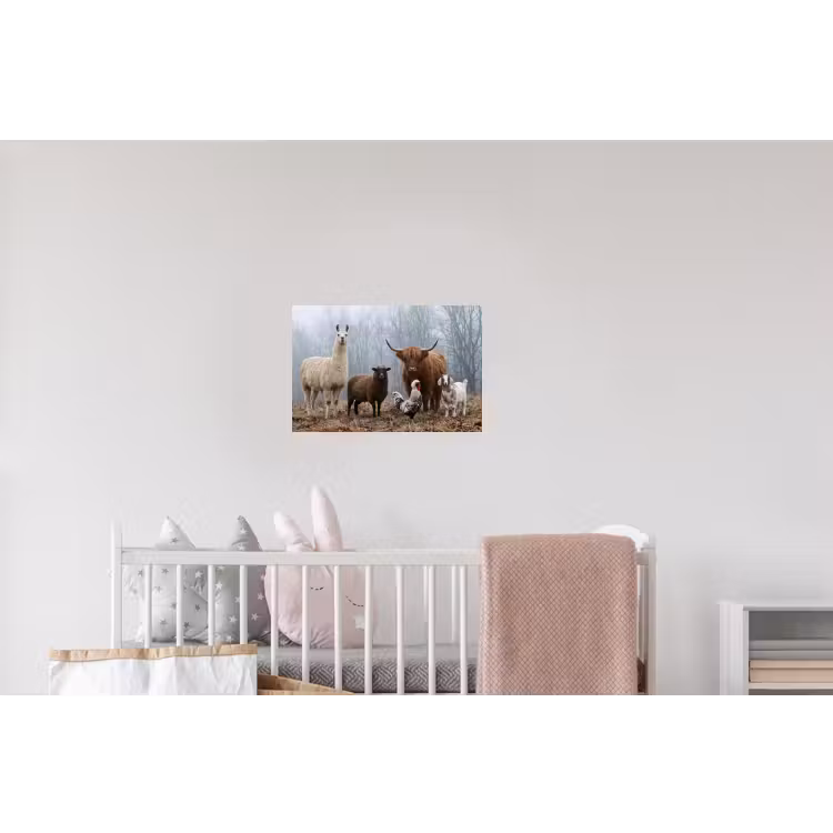 Boerderijdieren - Groep - Mist - Natuur - Rustiek Muursticker klein -kinderkamer
