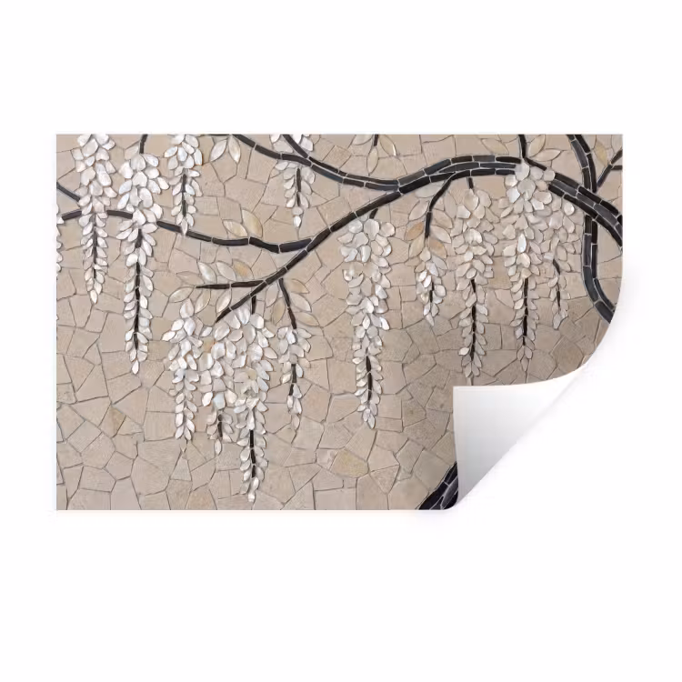 Boom - Bloemen - Mozaïek - Kunst - Wit Muursticker klein -3d
