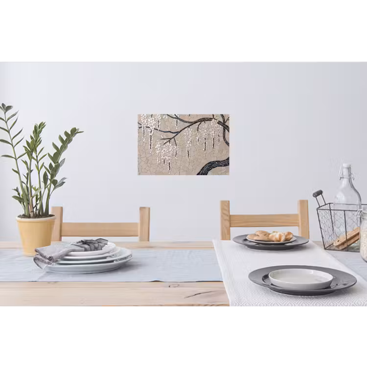 Boom - Bloemen - Mozaïek - Kunst - Wit Muursticker klein -eettafel