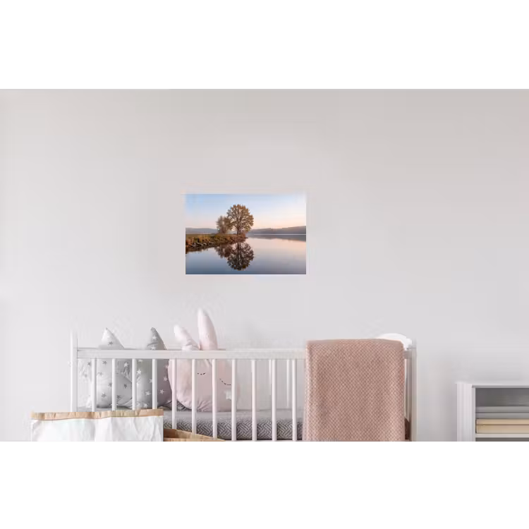Bomen - Reflectie - Water - Zonsopgang - Serene Muursticker klein -kinderkamer