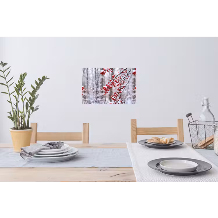 Bessen - Takken - Sneeuw - Winter - Kleurrijk Muursticker klein -eettafel