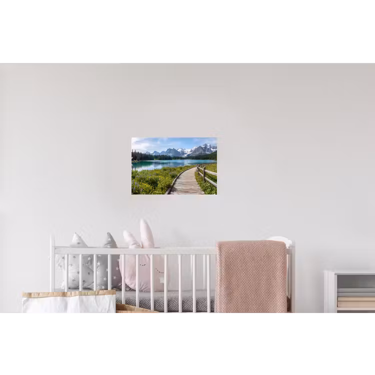 Bergen - Meer - Landschap - Blauw Muursticker klein -kinderkamer