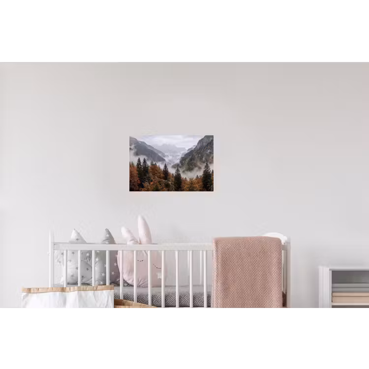 Bergen - Vallei - Mist - Herfst - Natuur Muursticker klein -kinderkamer