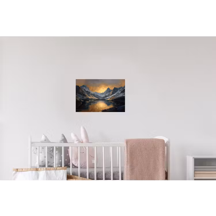 Berglandschap met Gouden Zonsondergang Muursticker klein -kinderkamer