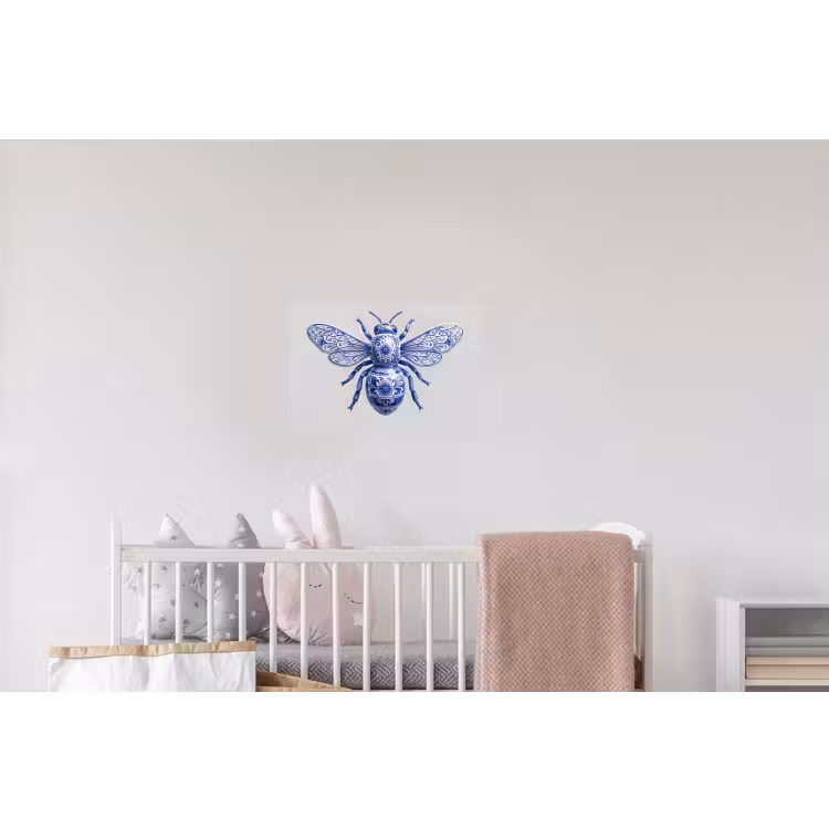 Bij - Modern - Delfts - Blauw Muursticker klein -kinderkamer