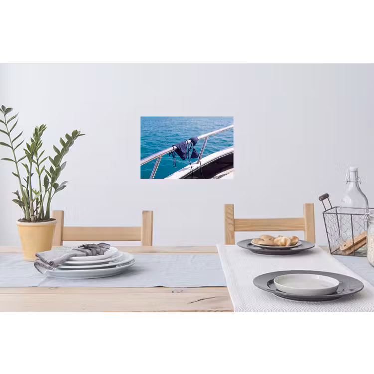 Bikini - Reling - Zee - Zomer - Blauw Muursticker klein -eettafel