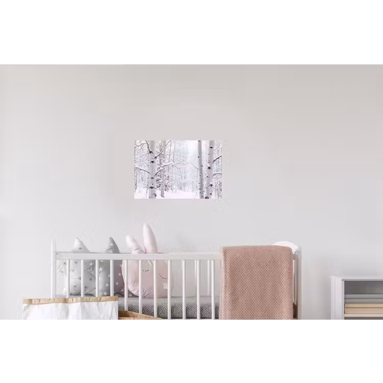 Berkenbomen - Sneeuw - Winter - Bos - Wit Muursticker klein -kinderkamer