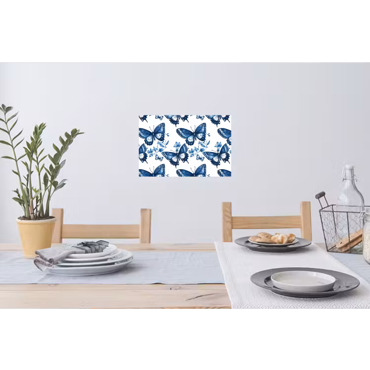 Blauw - Vlinders - Bloemen - Wit Muursticker klein 286 -eettafel