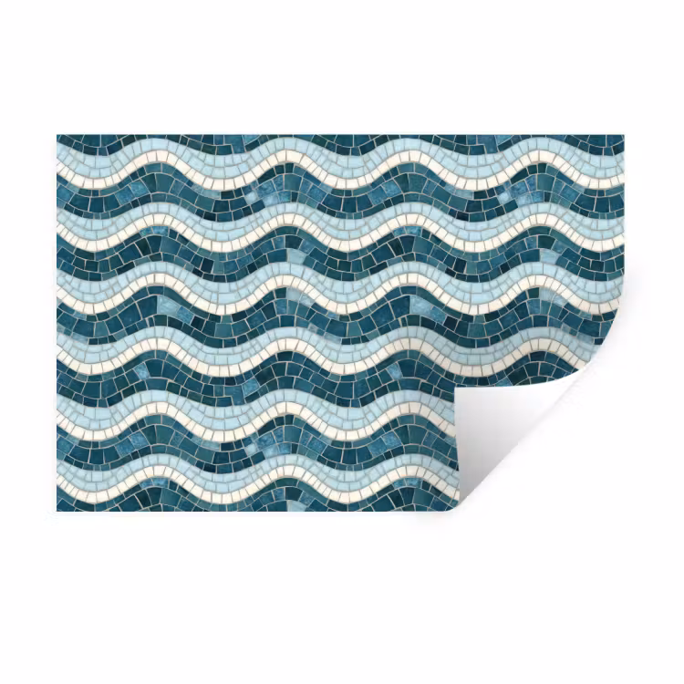 Blauw - Wit - Mozaïek - Golvend Muursticker klein 286 -3d