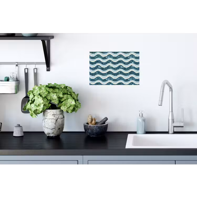 Blauw - Wit - Mozaïek - Golvend Muursticker klein 286 -keuken