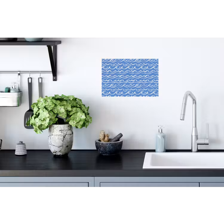 Blauw - Wit - Simpel - Getekend - Golven Muursticker klein 286 -keuken