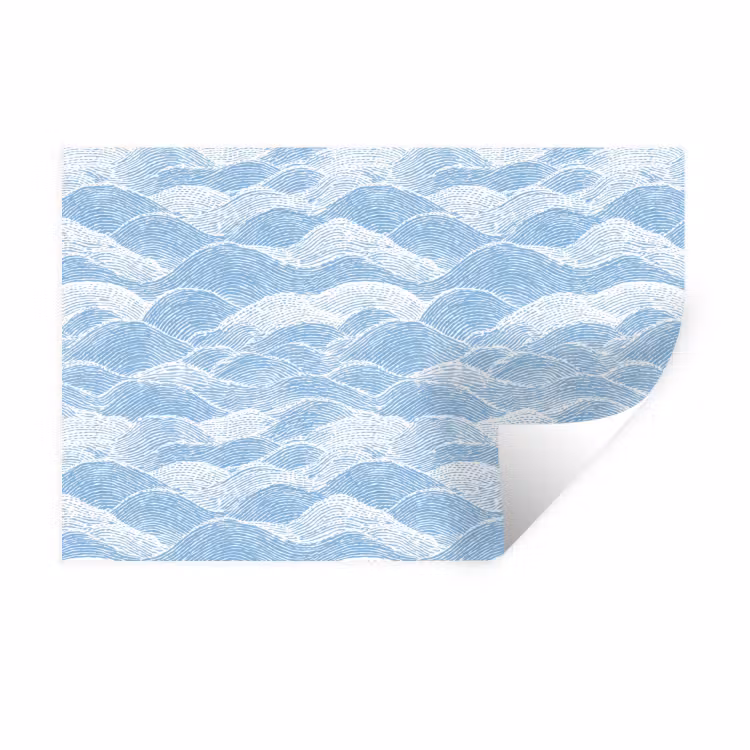 Blauw - Wit - Golven - Getekend Muursticker klein 286 -3d