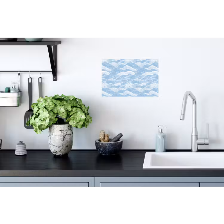 Blauw - Wit - Golven - Getekend Muursticker klein 286 -keuken