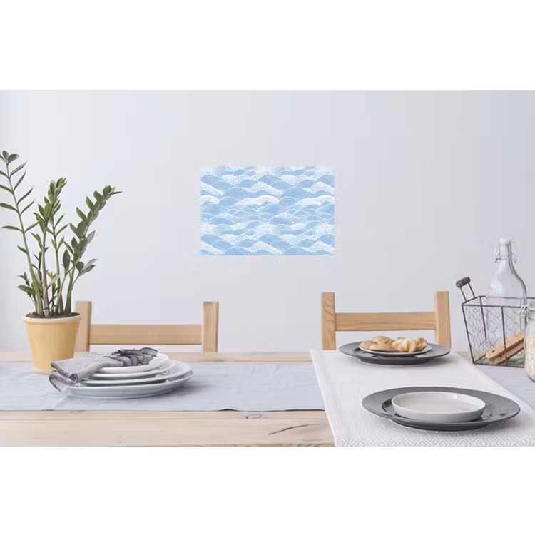 Blauw - Wit - Golven - Getekend Muursticker klein 286 -eettafel